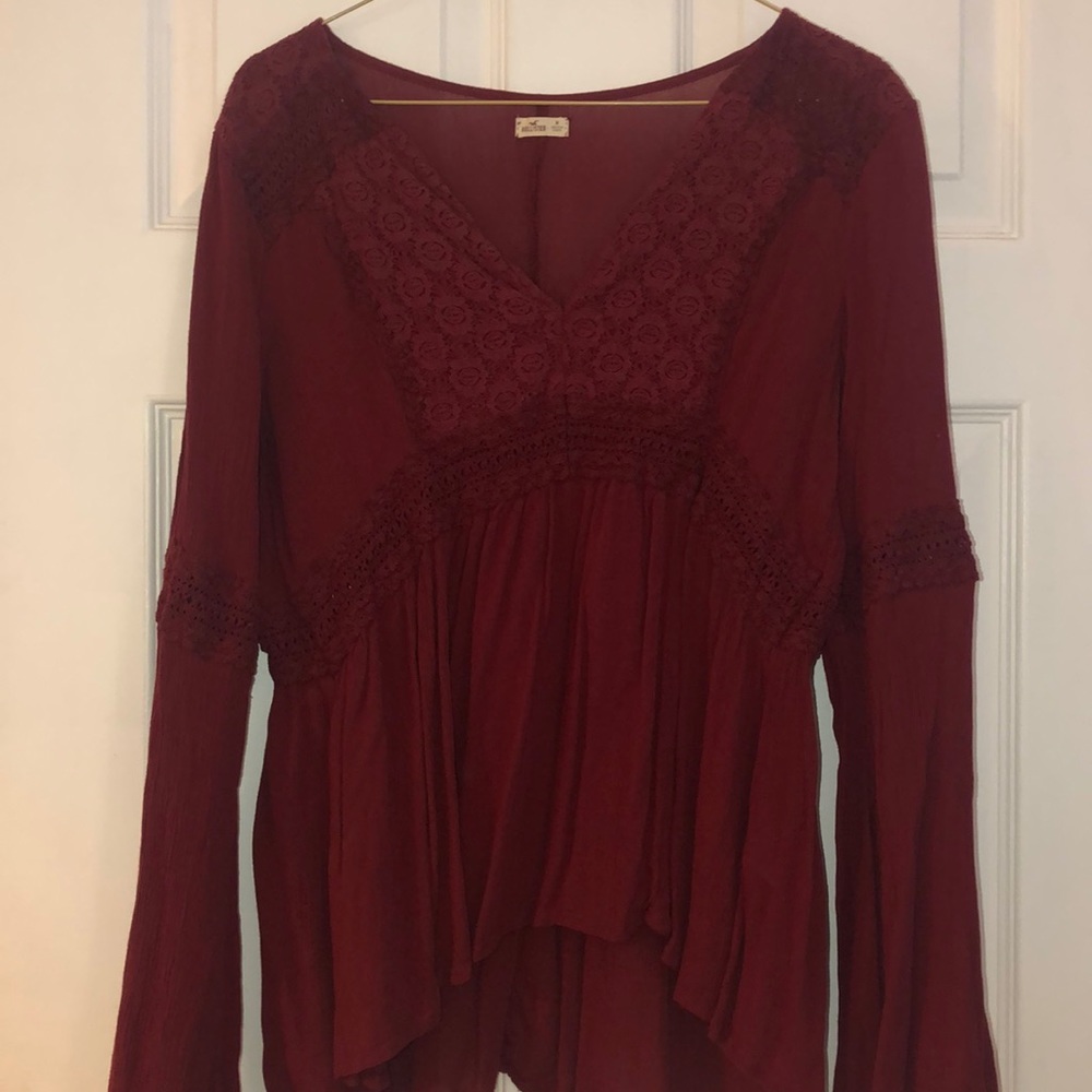 Bell sleeve lace detailing v neck blouse!